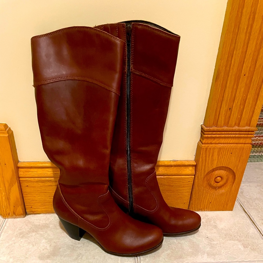 Leather knee high boots